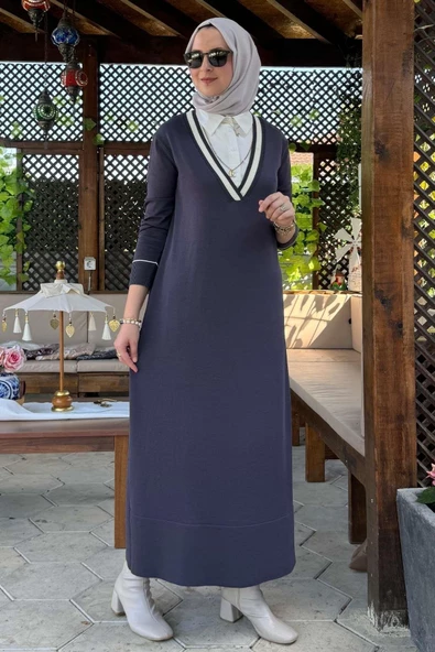 Eylül Gömlekli Triko Elbise Antrasit - Resim 4