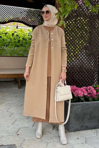 Sinem Çelik Örme Triko Hırka Bej - 6