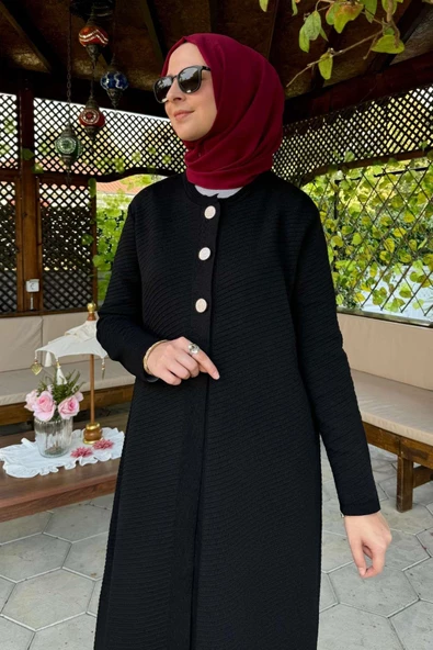 Sinem Çelik Örme Triko Hırka Siyah - Resim 4