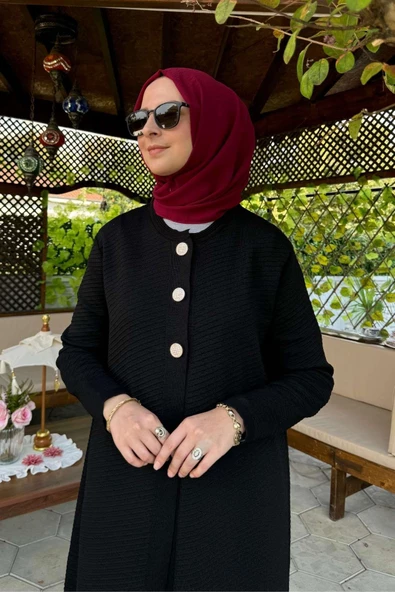 Sinem Çelik Örme Triko Hırka Siyah - Resim 5