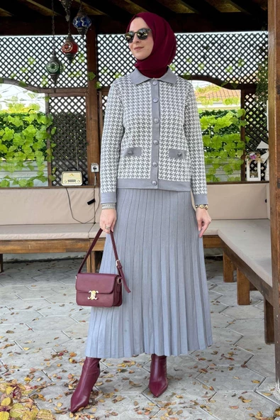 Kazayağı Triko Hırka Takım Gri - 3