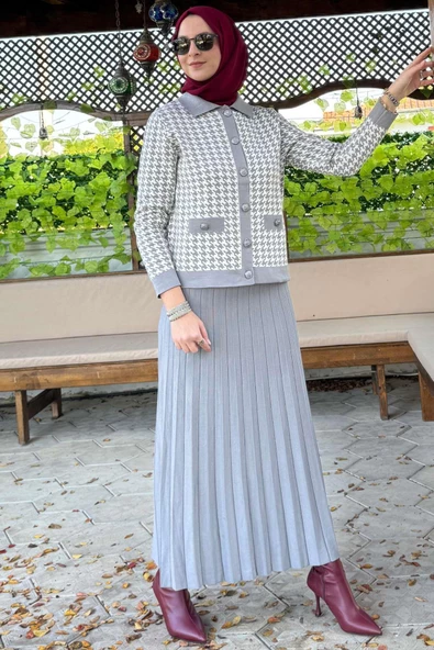 Kazayağı Triko Hırka Takım Gri - 8