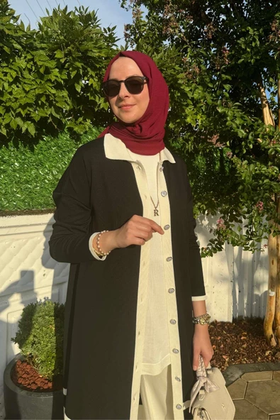 İmge Çizgili Triko Hırka Siyah - 10