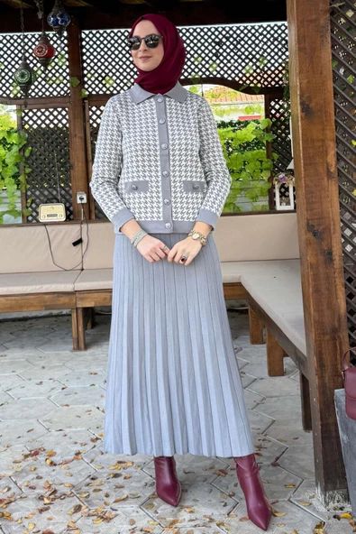 Kazayağı Triko Hırka Takım Gri - 9