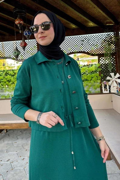 Hazal Triko Elbise Zümrüt - 8