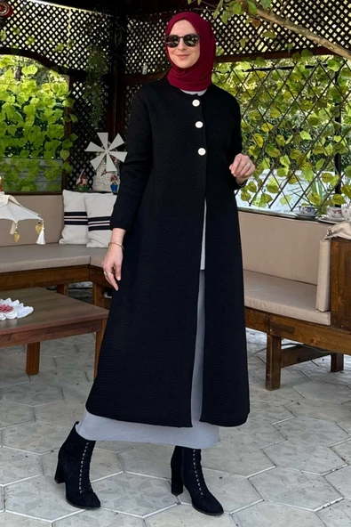 Sinem Çelik Örme Triko Hırka Siyah - Resim 8