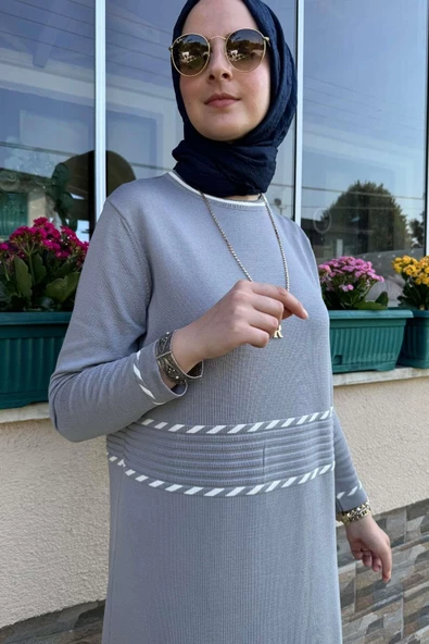 Samanyolu Gri Triko Elbise - Resim 8