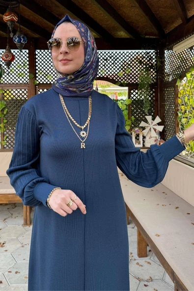 Ecem İndigo Triko Elbise - 2