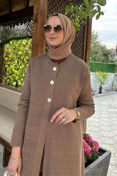 Sinem Çelik Örme Triko Hırka Sütlü Kahve - 6