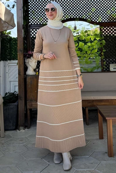 Hayal Triko Elbise Bej - 3