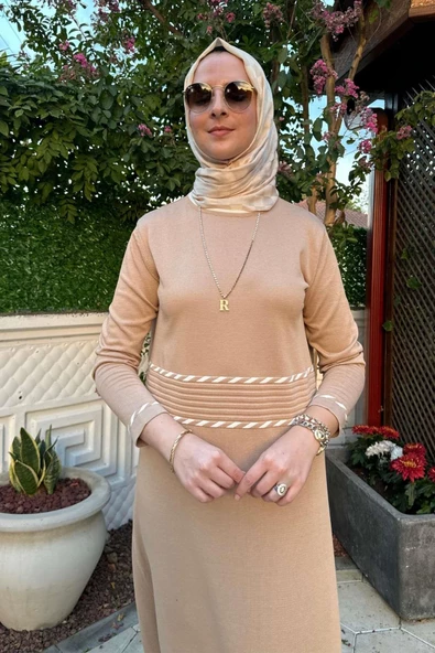 Samanyolu Bej Triko Elbise - 3