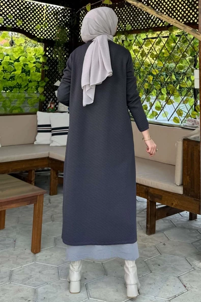 Sinem Çelik Örme Triko Hırka Antrasit - 9