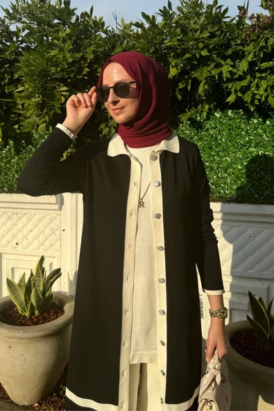 İmge Çizgili Triko Hırka Siyah - 8