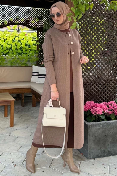 Sinem Çelik Örme Triko Hırka Sütlü Kahve - 5