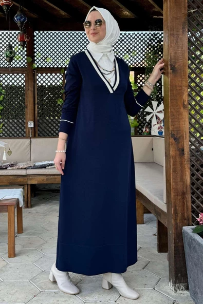 Eylül Gömlekli Triko Elbise Lacivert