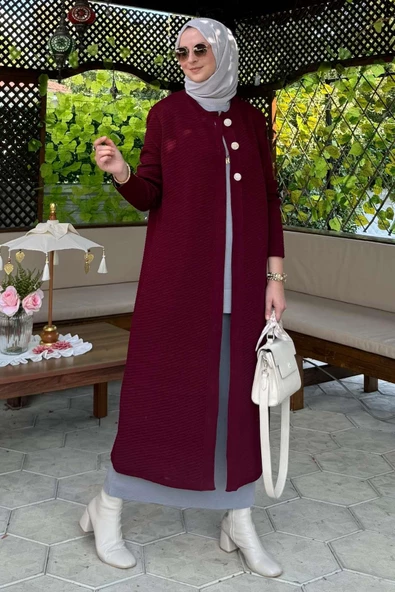Sinem Çelik Örme Triko Hırka Bordo