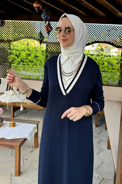 Eylül Gömlekli Triko Elbise Lacivert - 6