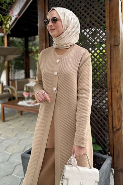 Sinem Çelik Örme Triko Hırka Bej - 4