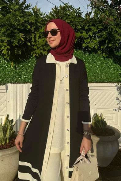 İmge Çizgili Triko Hırka Siyah - 4