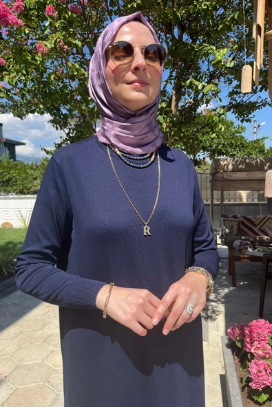 Rüya Lacivert Triko Elbise - Resim 7