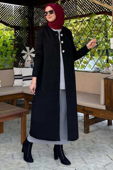 Sinem Çelik Örme Triko Hırka Siyah - Resim 9