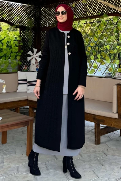 Sinem Çelik Örme Triko Hırka Siyah - Resim 6