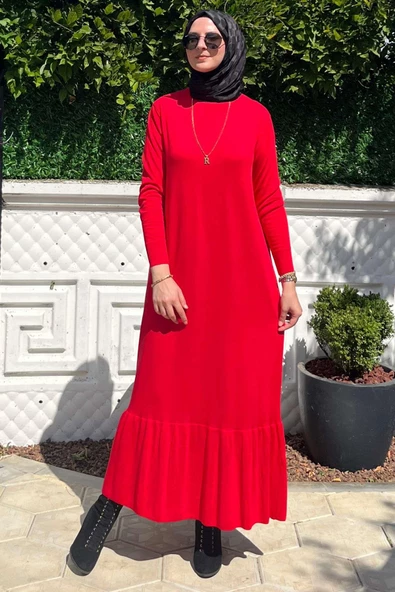 Rüya Kırmızı Triko Elbise - 5