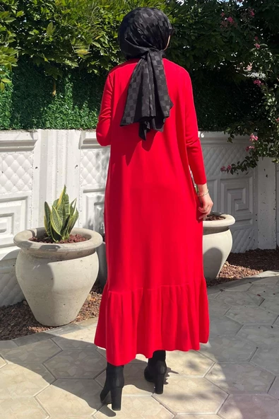 Rüya Kırmızı Triko Elbise - 8