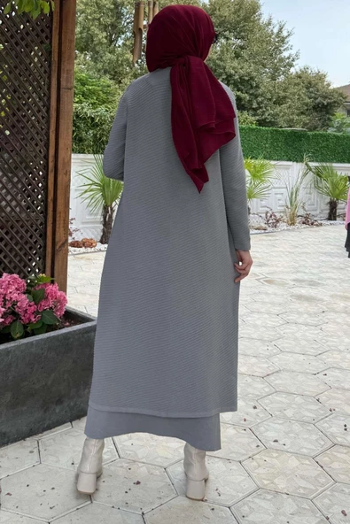 Sinem Çelik Örme Triko Hırka Gri - 8