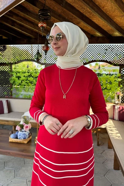 Hayal Triko Elbise Kırmızı - 5
