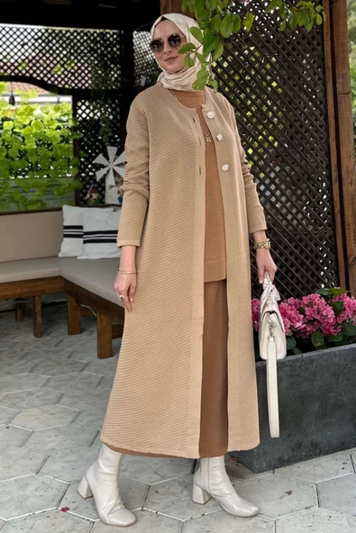 Sinem Çelik Örme Triko Hırka Bej - 2