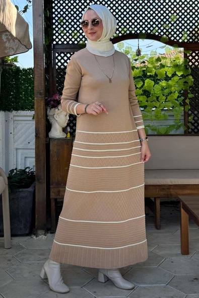 Hayal Triko Elbise Bej - 5
