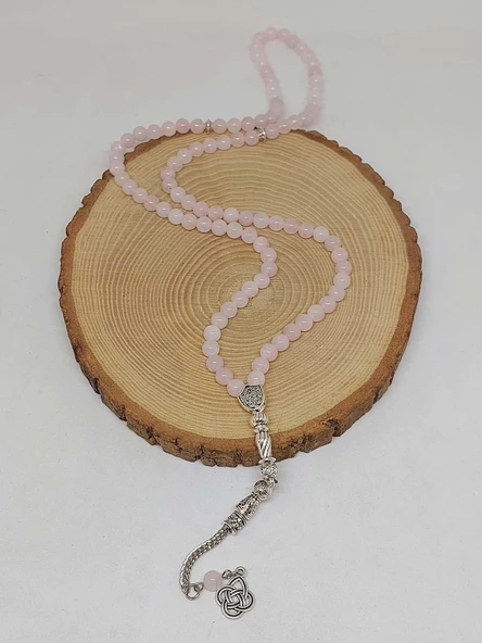 Pembe Kuvars Taşı 99luk Tesbih 6mm (1254) - Resim 4