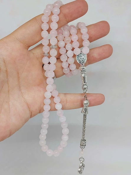 Pembe Kuvars Taşı 99luk Tesbih 6mm (1254) - Resim 5