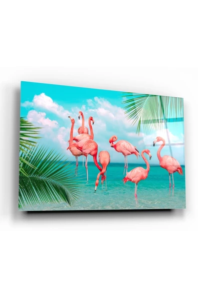 Flamingolar Dekoratif ve Modern Cam Tablo