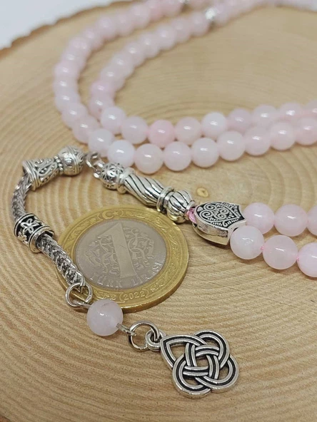 Pembe Kuvars Taşı 99luk Tesbih 6mm (1254) - Resim 3