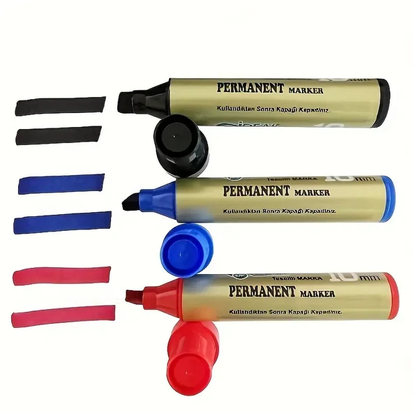 Permanent 10mm Marker Koli & Çuval (KIRMIZI 1 / MAVİ 1 / SİYAH 1) 3'lü SET - 1