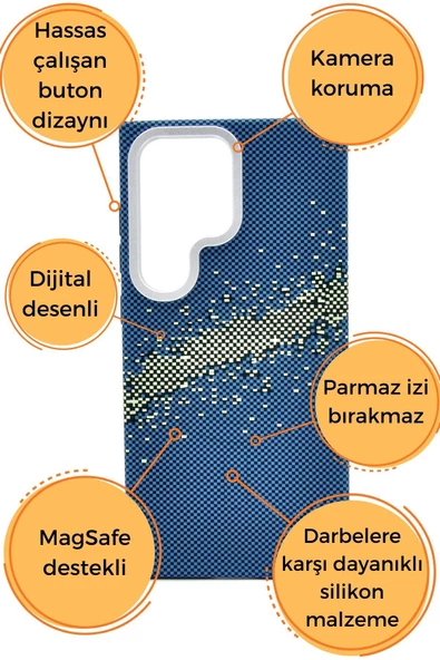 Samsung Galaxy S24 Ultra Uyumlu Dijital Desenli MagSafe Şarj Özellikli Silikon Kapak Kılıf - Resim 6