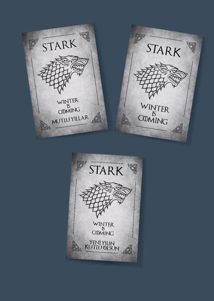 Game of Thrones 3 Lü Yeni yıl kartı yılbaşı kartı tabrik kartı Stark Hause kart