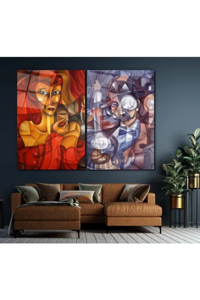 Kubist Double Dekoratif ve Modern Cam Tablo ürün görseli