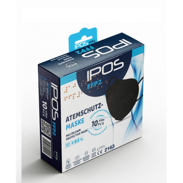 IPOS Ffp2 Maske Yetişkin Siyah 10'lu Paket IPOS P 20 SİYAH
