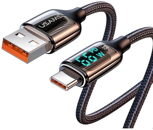 US-SJ544 Dijital Göstergeli,Çipli,Örgülü,1.2m PD 66W USB to Type-C Hızlı Şarj ve Data Kablosu AMZ