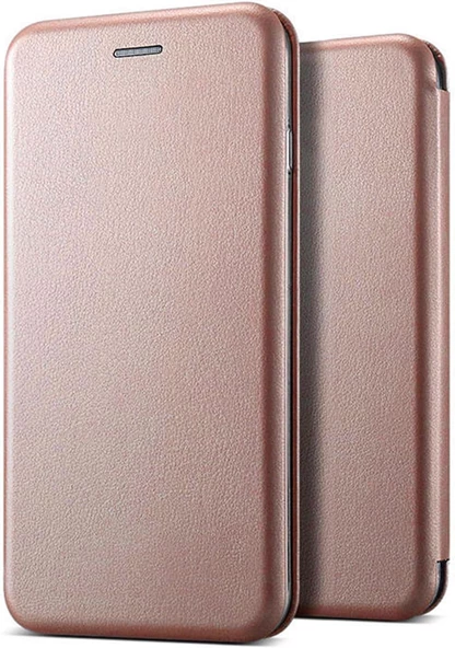 Apple iPhone XR (6.1'') için Kılıf Ultra Slim Leather Design Flip Cover Rose Gold