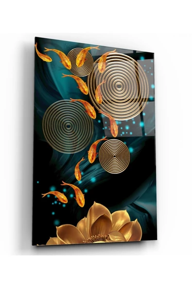 Gold Balıklar Dekoratif ve Modern Cam Tablo