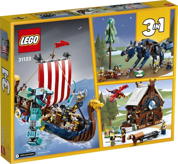 Lego 31132 Creator, 3in1 Viking Gemisi & Midgard Yılanı - 3