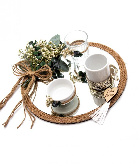 20cm Söz Nişan Damat Kahvesi Fincan Lokumluk Doğal Set - 2