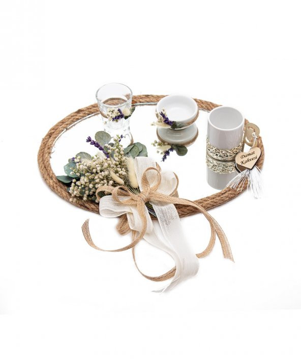 20cm Söz Nişan Damat Kahvesi Fincan Seti Doğal Çiçekli