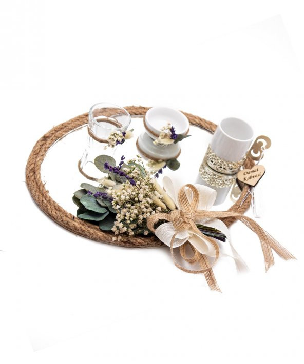 20cm Söz Nişan Damat Kahvesi Fincan Seti Doğal Çiçekli - 2