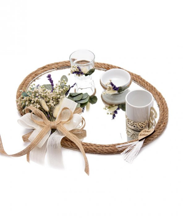 20cm Söz Nişan Damat Kahvesi Fincan Seti Doğal Çiçekli - 3