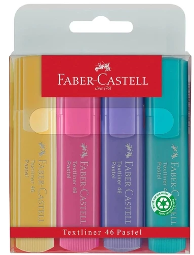 Faber-Castell Fosforlu Kalem 46 Pastel 4'lü Şeffaf Kutu